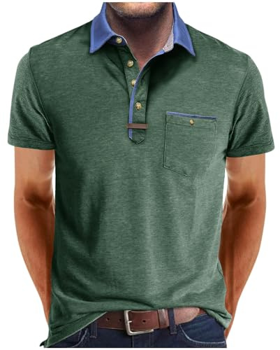 Poloshirt Herren Kurzarm Baumwolle Polohemd Basic Shirt mit Knopfleiste Basic Polo Tshirt Sommer T-Shirt mit Brusttasche Freizeit Sommershirt Einfarbig Oberteile Männer