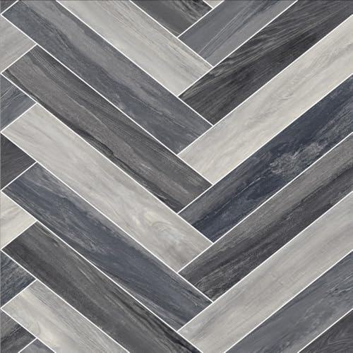 VINYL FLOORING UK 790D Venice Tile Grey Stone Effect Anti-Slip Vinyl Flooring For Kitchen, Bathroom, 2.3mm Thick Foam Backed Vinyl Sheet-2m(6'6) X 2m(6'6)-4m²