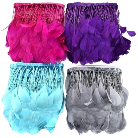 Ruban d'habillage en plumes d'oie, 1 mètre, artisanat, franges, plumes, décorations artificielles, accessoires artisanaux de mariage, décor(Rose)