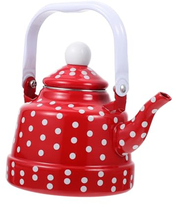 Veemoon Tetera Esmaltada Vintage 1,1l Rojo Puntos Hervidor de Agua Seguro para Té en Casa Tetera Decorativa para Cocina Doméstica
