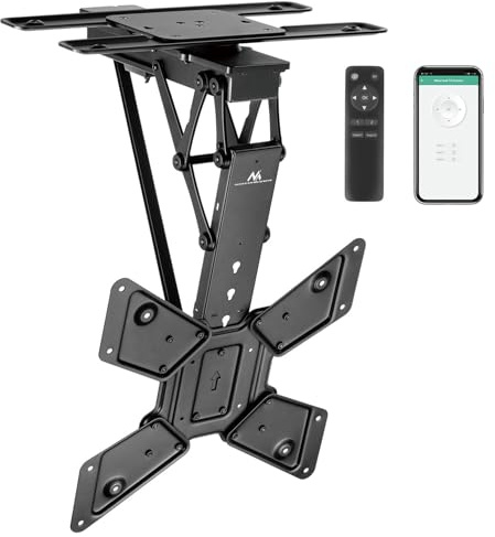 Maclean Elektrische TV-Deckenhalterung | 23-65 Fernseher | Motorisiert & klappbar | TUYA-App und Fernbedienung | 30 kg Tragkraft | ±90° schwenkbar | 0° bis -75° neigbar | VESA 100x100–400x400