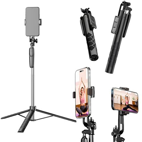 Astradeal - Support Téléphone Extensible 180 cm - Trépied Smartphone Télescopique Réglable - Perche à Selfie Professionnelle - Support Photo Mobile Stable pour Vidéo, Vlog, Streaming, TikTok