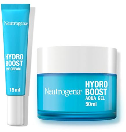 Neutrogena Rutina Hydro Boost, pack con Gel de Agua hidratante facial (50 ml) y Contorno de Ojos antifatiga (15 ml), set con Ácido Hialurónico para 72 h de hidratación