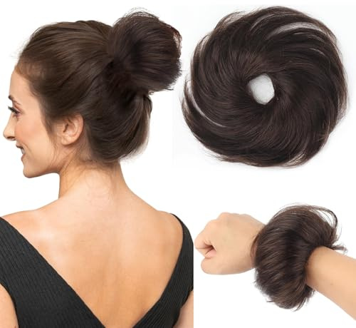 Haarteil mit Gummiband, Perücken Haarteile, Haargummi mit Haaren, Synthetisches Haarteil Dutt Haargummi, Haarteile für Dünnes Haar Dutt, für Frauen und Mädchen