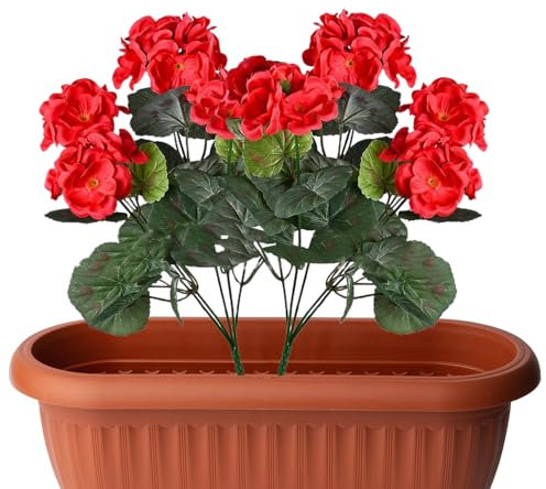 Penlimly Künstliche Geranien Für Draußen,2er-Set Kunstblumen Für Innenbereich | Verblassungsbeständige Frühlingsdeko Für Wohnzimmer, Terrasse Und Garten