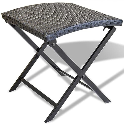 Iiaky 41788 Sgabello Pieghevole in Polyrattan Nero Sgabello Poggiapiedi,Poggiapiedi Resistente per Bagno