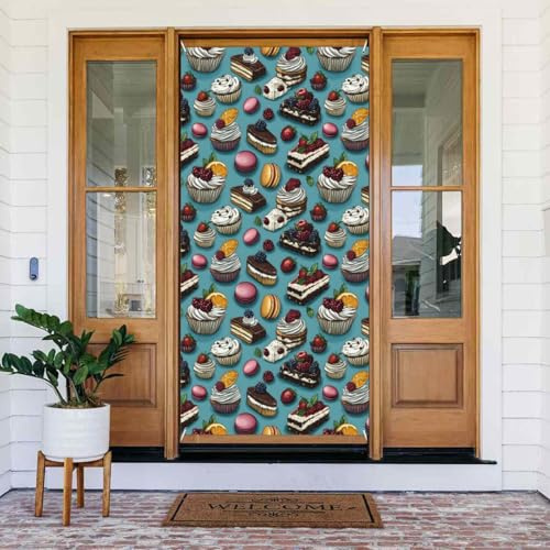 Decorazioni per porte – Stampa torta lampone banner per porta per la primavera estate per la parte anteriore, autunno inverno cartello copertura banner appeso sfondo per esterni interni e vigilia