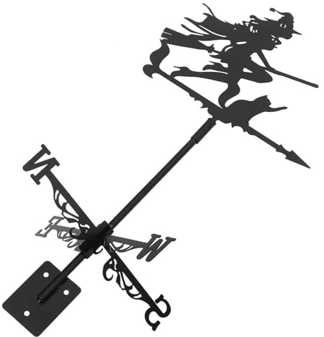 BESTonZON Veleta de Bruja de Estilo Europeo Adorno de Techo de Acero Inoxidable para Terraza Jardín Diseño de Gato y Bruja para Halloween Estilo Aleatorio