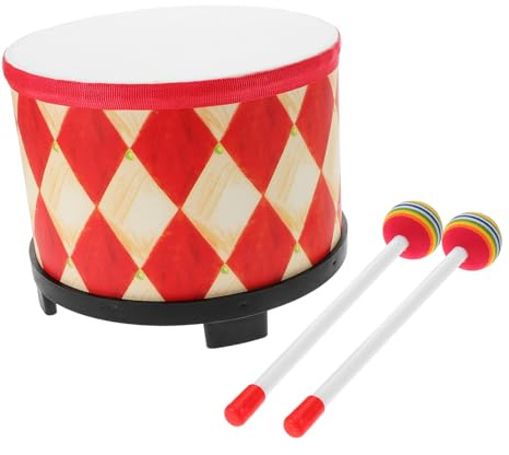 HANABASS Holz Kindertrommel mit Sticks Rotes Karomuster Pädagogisches Schlaginstrument für Fördert Rhythmus und Koordination Sicher und Langlebig für Spiel und Unterricht