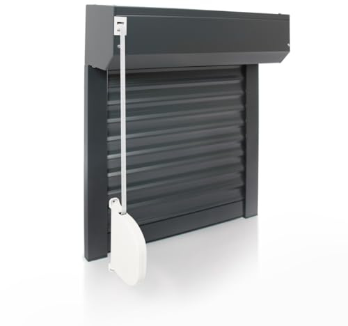 Volet Roulant Manuel Sangle Ajustable en Aluminium h120 x l120 cm- Coloris Gris Anthracite (7016) - Montage Facile, pour Fenêtre