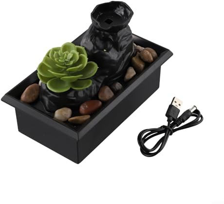 Jotekonoby Fuente de mesa con diseño creativo de agua que fluye, funciona con USB y pilas, para decoración de escritorio de oficina en casa, ABS para mate (C)