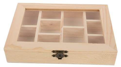DIYEAH Scatola Per Collezione Di Rocce Con Scomparti in Legno Espositore Per Minerali Con Coperchio Trasparente Contenitore Per Cristalli e Campioni Da Collezione Organizer Per Esposizion