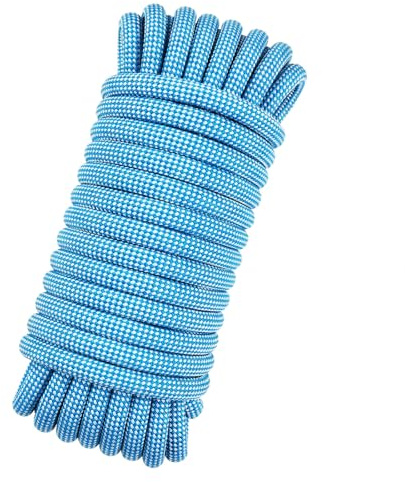 HUtzpah Corde Statique 8mm 20m Escalade Haute résistance Forte Charge | Bleu, nylon anti-usure à forte charge. Sauvetage, bateau, randonnée, alpinisme, camping. Sac inclus.