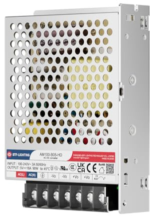 BTF-LIGHTING Fuente de Alimentación 90W 5V Aluminio Driver LED | AC100-240V a DC5V Transformador para Tira LED, Impresora 3D, Cámara CCTV, Sistema de Alarma, Radio, Proyecto