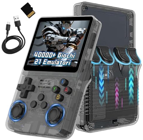 XIXIMENG R36S Console Retro Game 128G, 40000+ Giochi 21 Emulatori Retro Console di Gioco Portatile,Sistema Linux open source ARKOS,Schermo IPS da 3,5 pollici 640x480P,3500mAh (Nero trasparente)