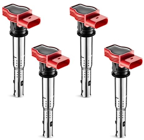 BDFHYK Ignition Coil Pack 4PCS Premium Coil Set Compatible with Audi A3 8P7 A4 B7 B8 A5 8T A6 C6 Q5 8R TT 8J VW EOS Golf MK V VI Jetta Beetle Passat Touran Tiguan Seat Leon Skoda Octavia 06D905115
