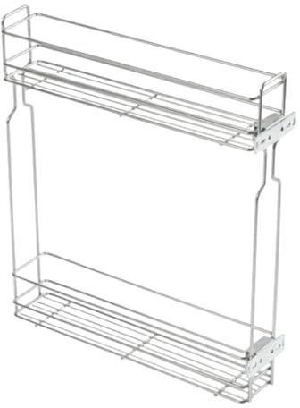 B2C Kitchen Cargo Pull Out Basket 2 Tier Soft Closing Cabinet Storage Wire Drower Organizer Soft Close Metal Caddy With Slides (Silver, 150mm)