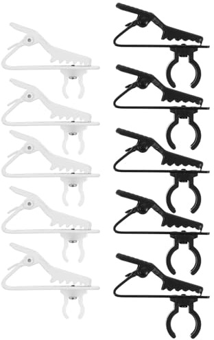 Garneck Universal Microphone Clips 10pcs Set with Black 8.5mm and White 6mm Lavalier Mic Clamps, Small Lapel Tie Clips for Wireless Lavalier Microphone Accessories and Mic Mounts, Suitable