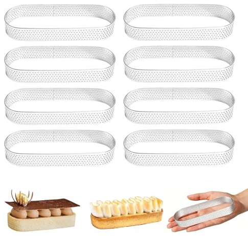 CAAGGMM Anneaux À Gâteau Ovales, 8 Pezzi 13 X 4,5 X 2 Cm Anello Crostata in Acciaio Inossidabile, Mousse per Tartellette Microforato Anelli, per Frutta, Quiche E Muffin, Ovale