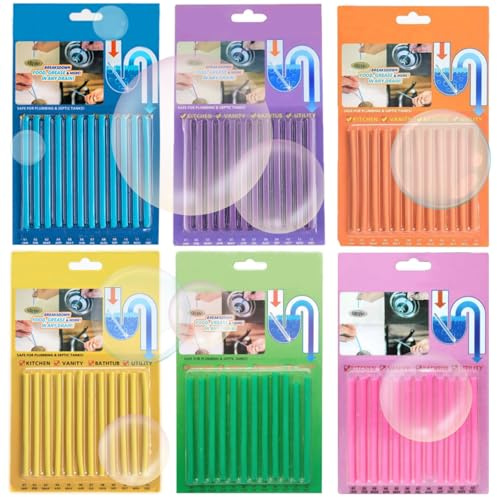 72 Pcs Drain Sticks, Drain Sticks Scented | 6 Scents, Sink Sticks for Sink, Basin, Bathtub, Drain Odour Remover Prevents Plug Hole Obstructions & Keeps Water Flowing Freely