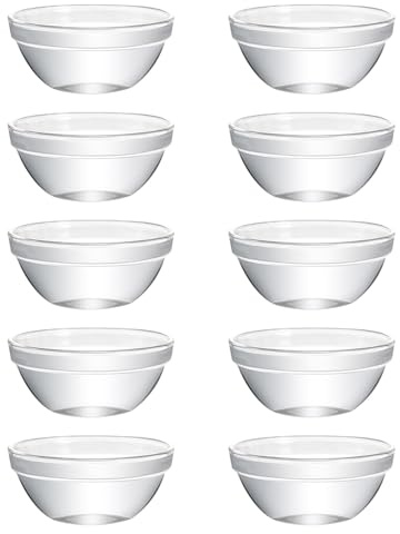 PACKOVE 10 Tazones Pequeños de Vidrio Resistentes a Altas Temperaturas, Molde para Pudín y Postres, Recipiente Transparente Apilable de 45 Ml, Adecuado para Servir Ensaladas y Aperitivos