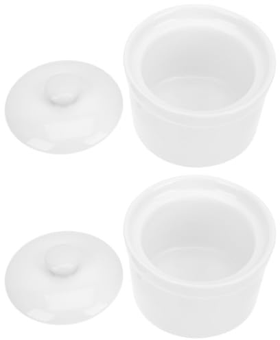 KAJNBN 2 Pezzi Zuppiera Ceramica con Coperchio da 380ml Pentola per Stufati in Ceramica Bianca, Resistente al Frigorifero, per Cucina e Cottura a Vapore