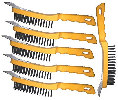 6 Heavy Duty Wire Brush DIY Engineers & Steel Scraper Rust Scale Paint 4 Row New