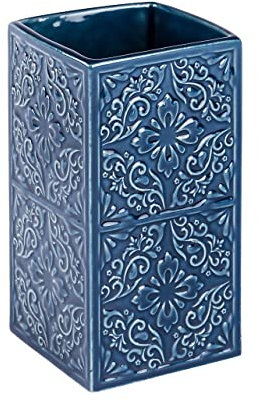 WENKO Zahnputzbecher Cordoba Blau Keramik - Zahnbürstenhalter für Zahnbürste und Zahnpasta, Keramik, 6.5 x 12 x 6.5 cm, Blau, 12 x 6.5 x 6.5 cm