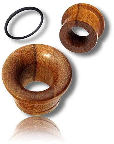 CHICNET Holztunnel Teakholz braun Single Flared Maserung Gummi Handarbeit Flesh Tunnel Holz