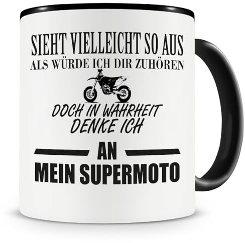 Samunshi® Ich denke an mein Supermoto Tasse Kaffeetasse Teetasse Kaffeepott Kaffeebecher Becher 300ml schwarz