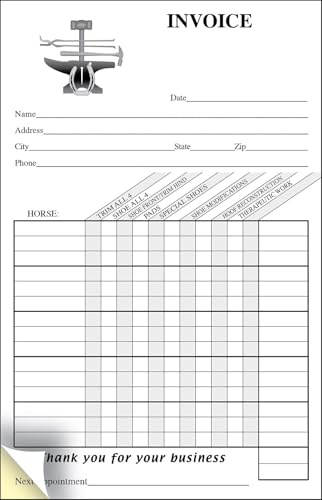 HoofPrints Tools of The Trade Two-Part Carbonless Itemized Invoice Pad - 50 Sets of White and Yellow Copies - 5.5 x 9 - Made in USA