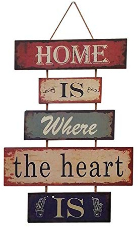 HUABEI Cartel Vintage de Madera para colgar al pared-HOME IS WHERE THE HEART IS
