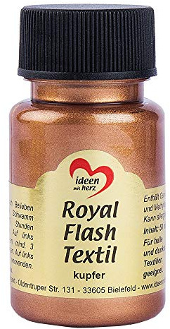 Ideen mit Herz Royal Flash Textil, Glitzer-Metallic-Farbe | hochdeckend, cremige Textilfarbe auf Wasserbasis | für helle und dunkle Textilien | 50 ml (kupfer)