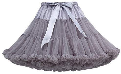 Pengniao Falda Tutú Mujer Corta de Tul para Bodas, Disfraces, Ballet - Enaguas con Volantes para Vestidos de Fiesta - Pollera de Capas Gris