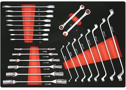Kraftmeister 24 TLG. Werkstattwageneinlage - Doppelgelenkschlüssel, Maulschlüssel-Ratschen und Doppel-Ringschlüssel Set - universelle Schaumstoff Einlage für Werkzeugwagen