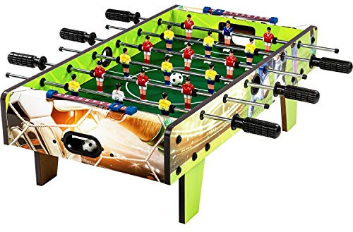 GAMES PLANET Mini Kicker Tischfußball „Chelsea“, Maße: 70x37x25 cm, Gewicht: 4 kg, 6 Spielstangen, Kleiner Kinder Tischkicker inkl. 2 Bälle, Soccer Print