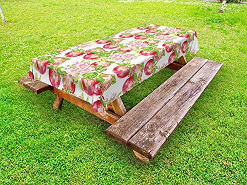 ABAKUHAUS Vittoriano Tovaglia da Esterno, Natura Melo Fiore, Tovaglia da Picnic Lavabile Decorativa, 145 cm x 305 cm, Rosso Verde Bianco