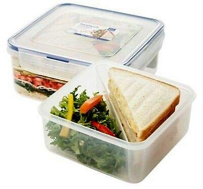Lock & Lock Frischhaltedosen für Sandwiches – aus Kunststoff – 3er Vorratsdosenset – quadratisch – Lunchbox mit Trennfach – 1,2 l