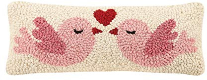 Peking Handicraft 30TG442C05OB Love Birds Blown Filled Hook Pillow, 12-inch Length, Wool and Cotton