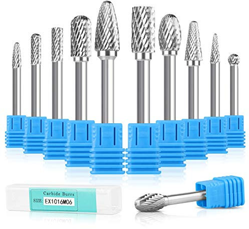 Linkstyle 10 Pezzi Set di Frese Rotanti in Carburo di Tungsteno con 1/4 Pollice Gambo per Incisione Lavorazione del Legno