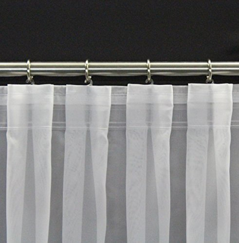 EASYHomefashion Fertiggardine nach Maß Voile Store weiß, maßgefertigt, halbtransparent mit FLACHFALTE. Größe wählbar (Höhe 80-295 cm, Breite 200-1200 cm), Variante 145 x 350 cm (Höhe x Breite)