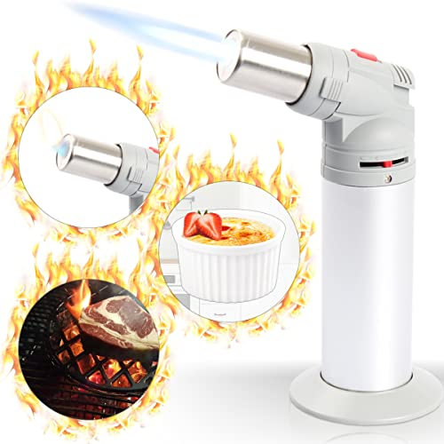 2IN1 Flambierbrenner Küchenbrenner Crème-Brûlée Brenner Gasbrenner nachfüllbar stufenlos einstellbar mit Sicherheitsschloss