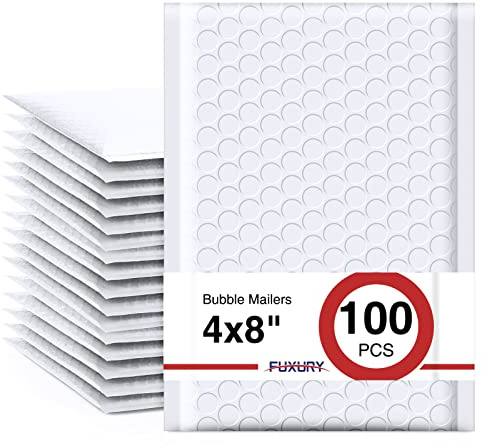 Fuxury 4x8 Bubble Mailers 100 Pack White Padded Envelopes Usable Size 4x7 Opaque Small Padd Mailer for Gifts Mailing Envelopes Bubble Padded, Envelope Small Business Shipping
