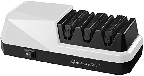 Rosenstein & Söhne Messerschleifen: Elektrischer Diamant- & Keramik-Messerschärfer mit 3 Stufen, 20 W (Messer-Schleifer, Messerschärfer für Stahlmesser, elektrisch)
