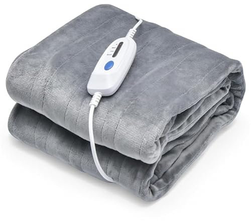 GOPLUS Heizdecke mit Abschaltautomatik, Bettdecke Wärmedecke mit 4 Temperaturstufen, 8-Stunden-Timer, Waschbare Kuscheldecke mit Überhitzungsschutz (Grau, 180×130cm)