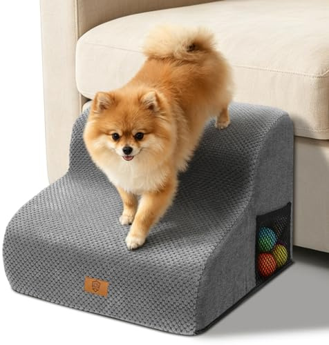 MASTERTOP Escaliers pour Chiens à 2 Marches, Échelle Chien en Mousse à Haute Densité 30D avec Housse Amovible et Lavable, Escaliers Chien Antidérapants pour Animal Âgé/Blessé (Gris)