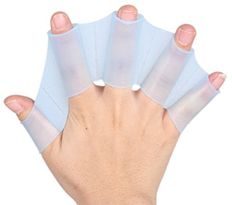 zalati Guanti da nuoto 1 paio di rane a forma di web pad in silicone per dita per divertimento gioco d'acqua unisex bambini adulti - L, blu