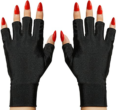 Makartt UV Handschuhe Nägel for Gel Manicures - Professional UPF50+ Fingerless Stretchy Farbric Nail Art Gloves to Protect Hands from Harm for Women Men, Black