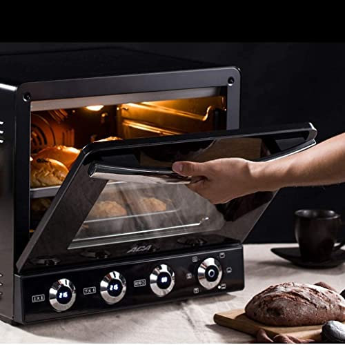CAZARU Hornos de convección de 38 l, Horno Tostador, Revestimiento Antiadherente, 2 hornos con Bandeja para Migas, Plancha y Tapa, Horno asador, Horno de horneado fácil para niños, Negro