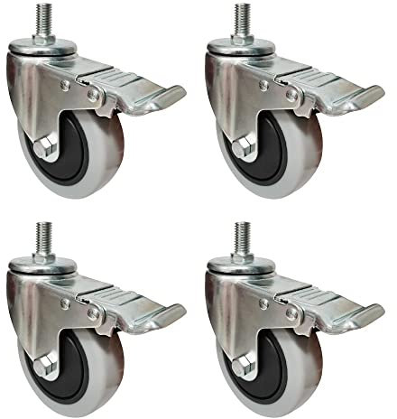 JKIOOW 4PCS Schwerlastrollen Gewinde Industrielle Lenkrollen Edelstahl Transportrollen for Laufkatze, Wagen, Möbel, Dolly, Workben (Color : with Brake)
